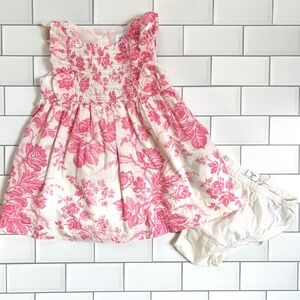 GAP Pink Floral Smocked Infant Dress with Cream Bloomer